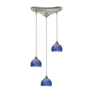 Cira 3-Light Pendant In Satin Nickel And Pebbled Blue Glass