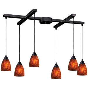6 Light Pendant In Dark Rust And Espresso Glass