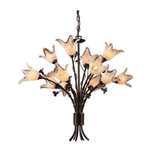 12 Light Chandelier In Aged Bronze And Hand Blown Tulip Glass