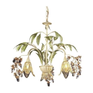 3 Light Chandelier In Seashell And Amber Glass