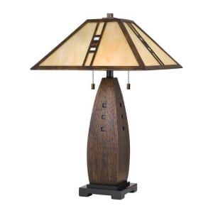 Tiffany Table Lamp, 2-Light 150 Total Watts, Black with Faux Wood