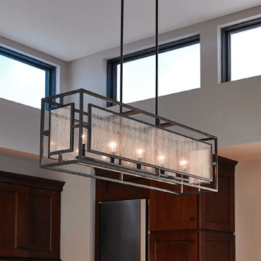 Wellmet Antique Bronze Rectangular Crystal Chandelier Lights 4-Light Transitional Chain Adjustable Hanging Ceiling Pendant Lighting Fixture for Kitchen Island Dining Living Room