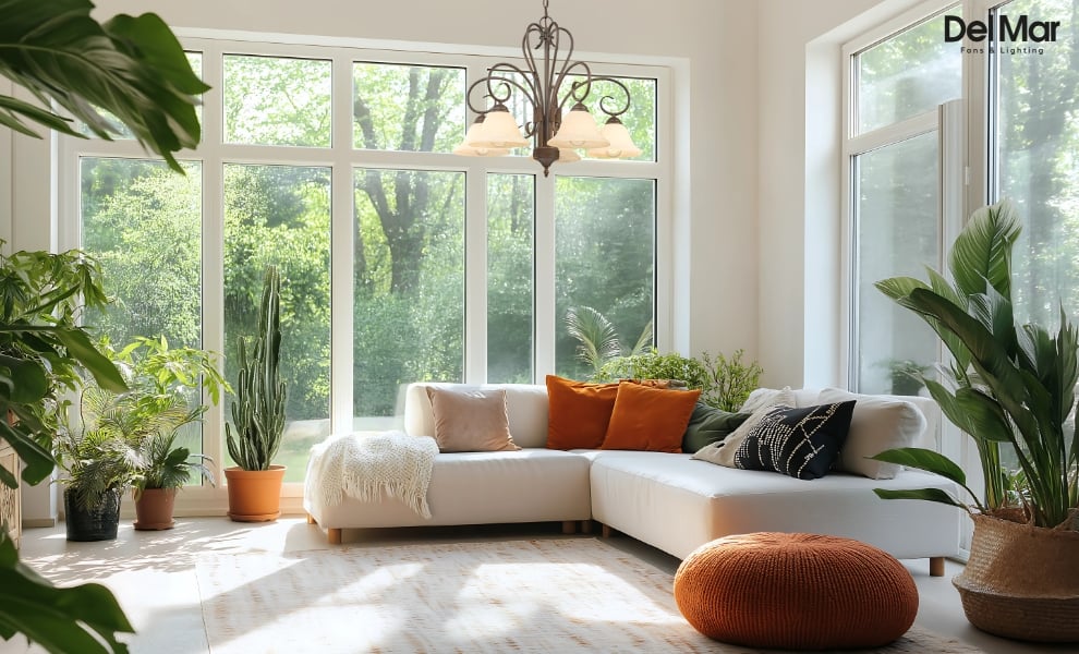 Golden Lighting Homestead Chandelier in Sunroom