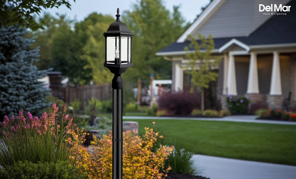 Craftmade Hex Style Outdoor Post Mount along Pathway