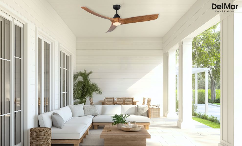 Kuzco Baylor Damp-Rated Ceiling Fan in Outdoor Area