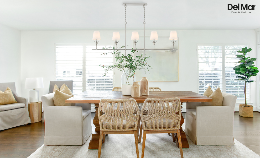 Dining table lighting showing balanced illumination above the table.