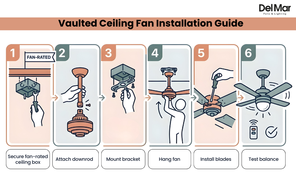 step by step ceiling fan installation on vaulted ceiling