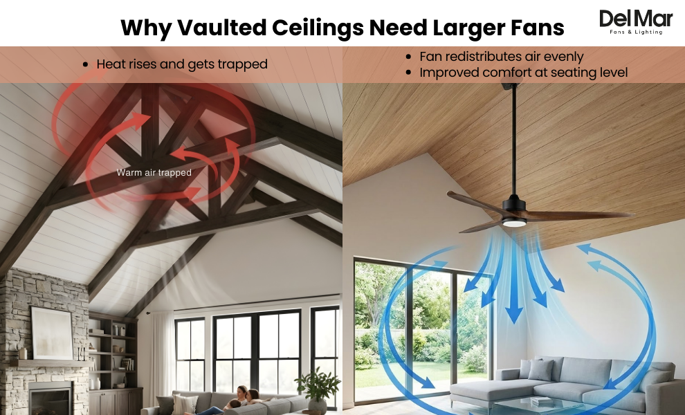  airflow in vaulted ceiling room showing heat stratification and fan circulation