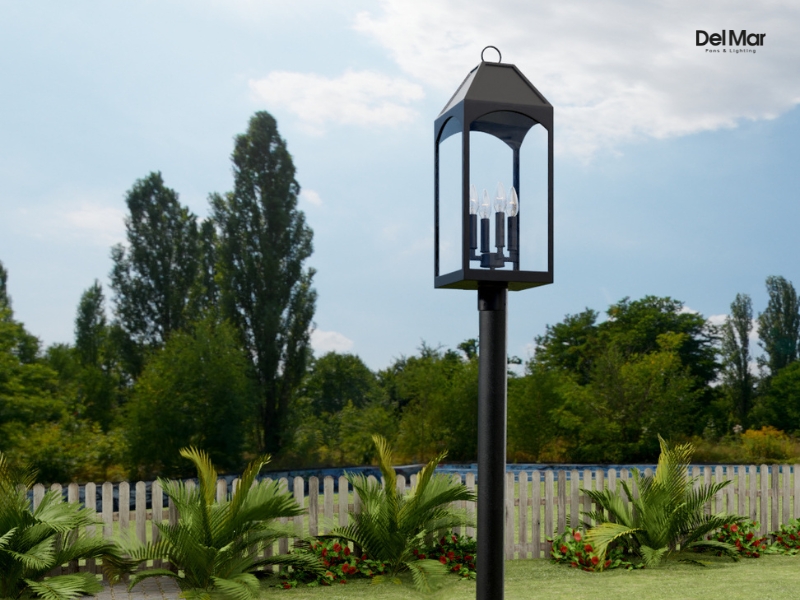 Image of a post light in a backyard