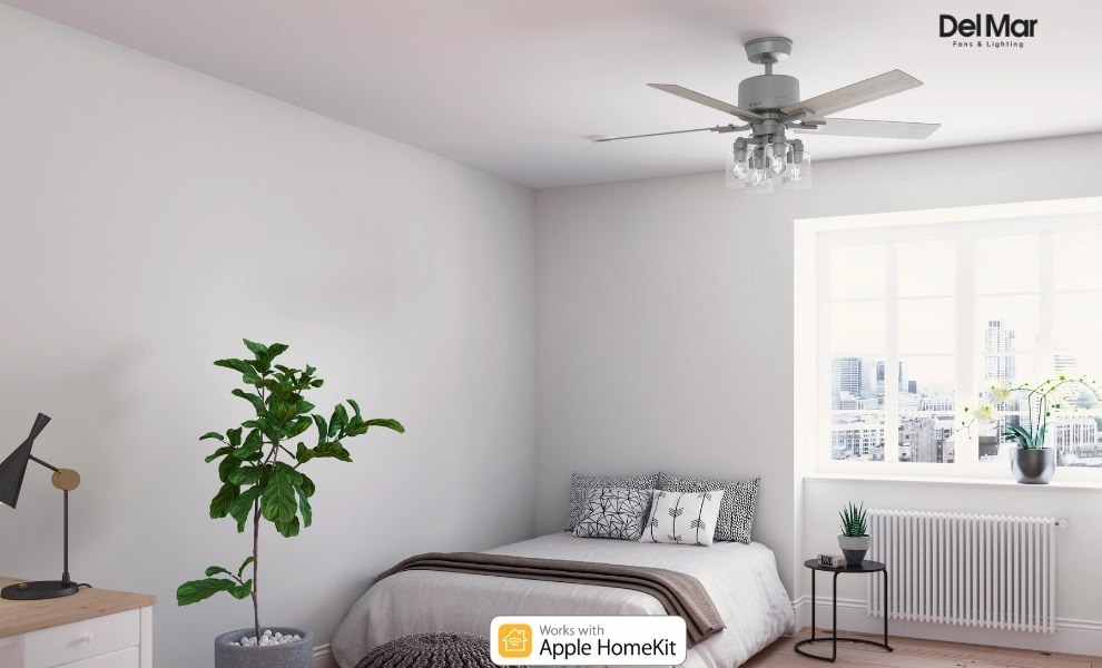 Grey Hunter Techne ceiling fan in bedroom