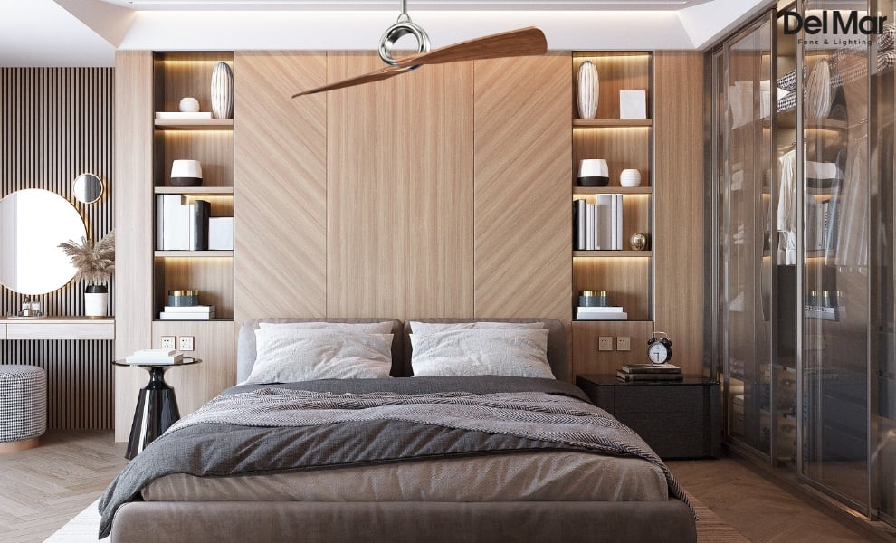 Kichler Link Ceiling Fan in Large Master Bedroom 