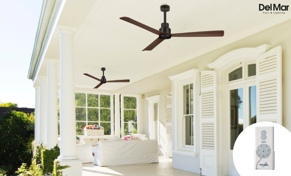 Black and Wood Minka-Aire Simple Ceiling Fan on Patio