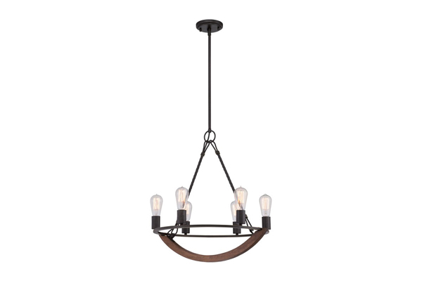 Pictured is a chandelier light which is geometric in design and resembles the outline of an anchor.