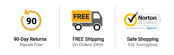 Pictured are three icons to represent some of the reasons to shop with Delmarfans.com.