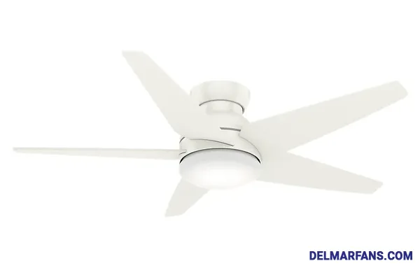 Pictured is a dark ceiling fan with a white glass downlight.