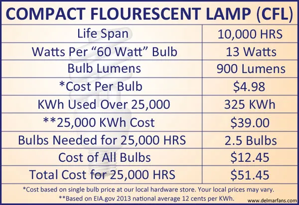 Compact Fluorescent Lamp CFL Light Bulb Informational Chart