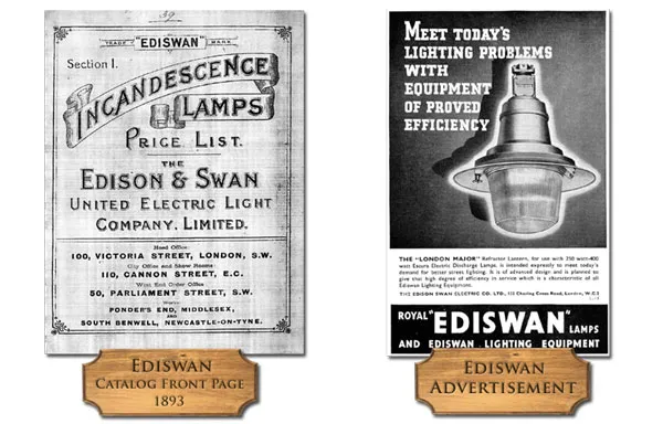 Advertisements And Posters Showing Edison's Improved Incandescent Design