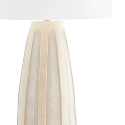 A close-up of a cream color table lamp