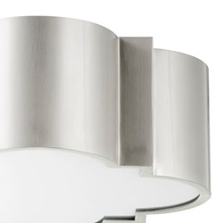 A close-up of a satin nickel ceiling light
